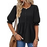 MEROKEETY Women's Summer Babydoll Peplum Tops Blouse 2026 Puff Short Sleeve Crewneck Ruffle Casual Cute Shirts