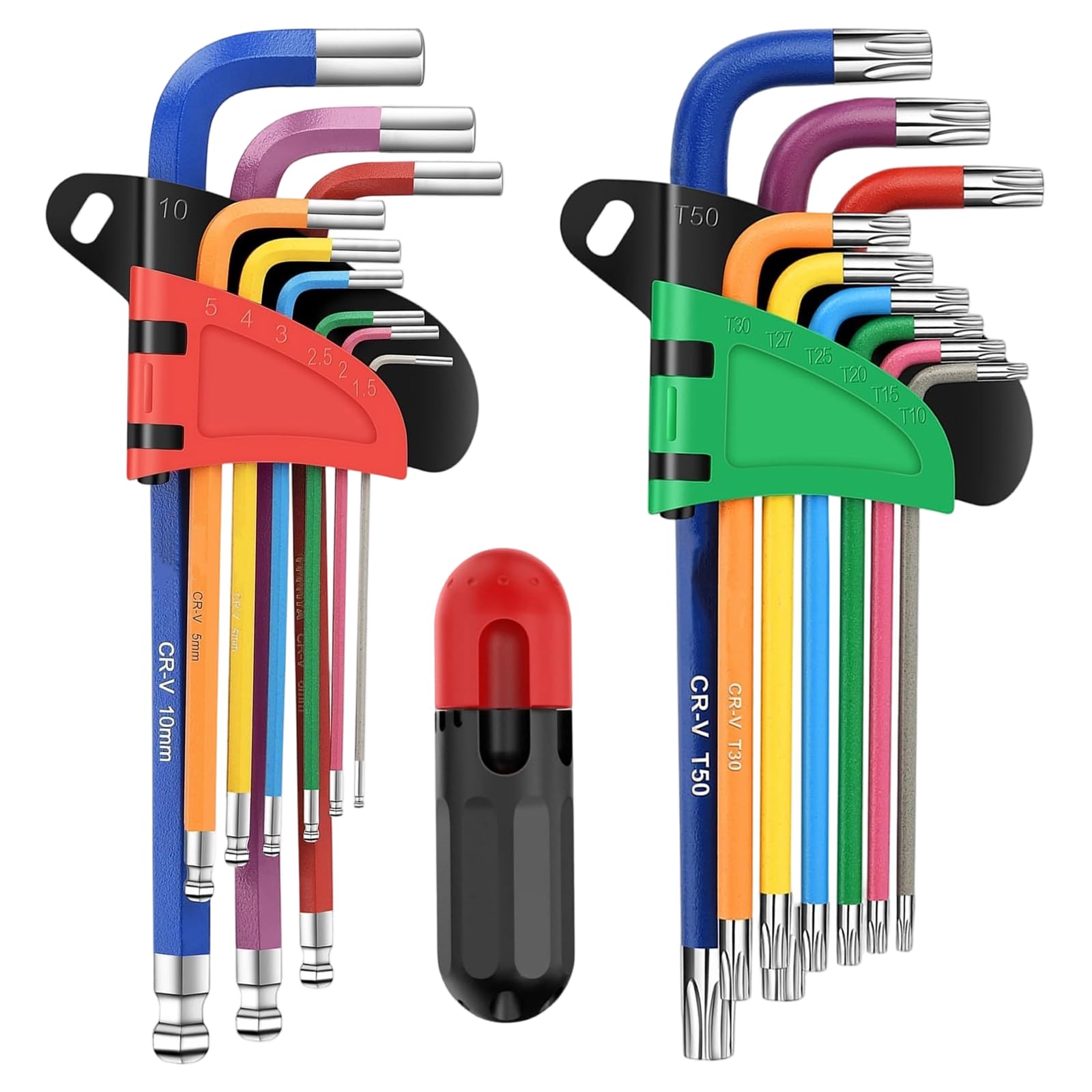 Eidoct 18PCS Allen Key Set,Metric Ball End and Torx/Star Hex Key Set with Colour Coding,Sizes 1.5mm-10mm,T10-T50 for Furniture Assembly,Bike,Motorcycle Maintenance,Household DIY