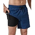 Arcweg Mens Swim Trunks with Compression Liner 2 in 1 Beach Swimming Trunks Quick Dry Swim Shorts with Zipper Pockets