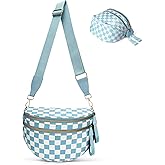 Checkered Crossbody Bag Bum Bags for Women, Spacious Nylon Fanny Packs Belt Wallet (ice blue)