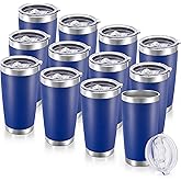Cool Yoleb 20 oz Tumblers Bulk Stainless Steel Tumbler with Lid Double Wall Vacuum Insulated Coffee Mug 20oz Powder Coated Cup for Hot and Cold Drinks (Blue, 12 pack)