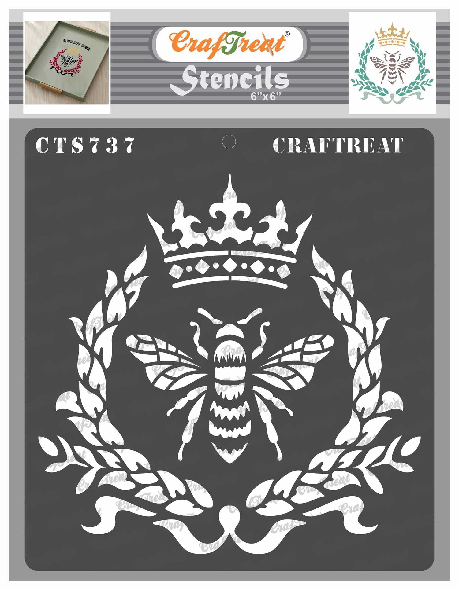CrafTreat Reusable Queen Bee Stencils for Painting on Wood, Canvas, Paper, Fabric, Floor, Wall, Tile, DIY Art and Craft.6X6 Inch.