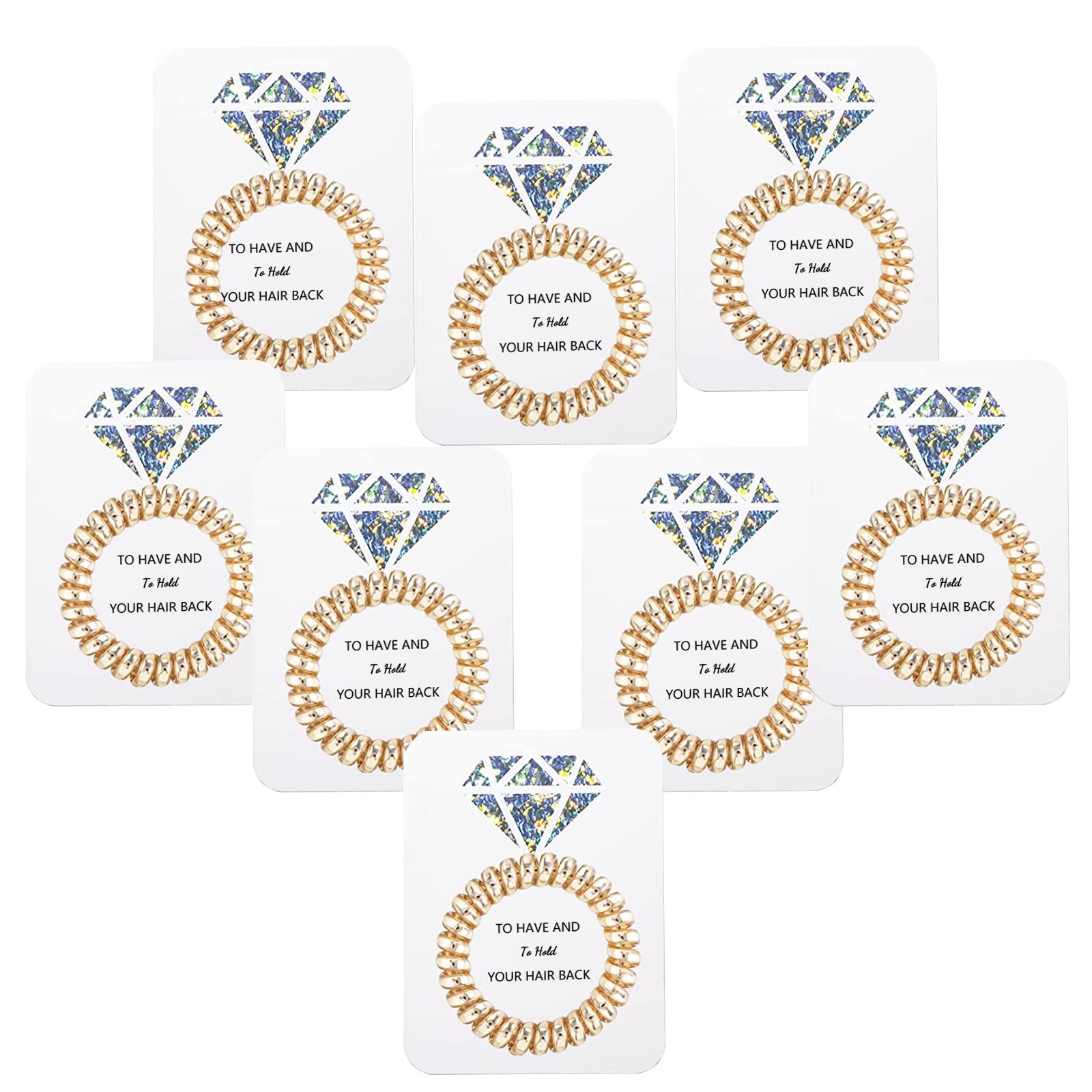 Bachelorette Party Hair Ties with Laser Diamond Card, Bridesmaid Proposal Gifts, Spiral Hair Ties Scrunchies (Champagne)