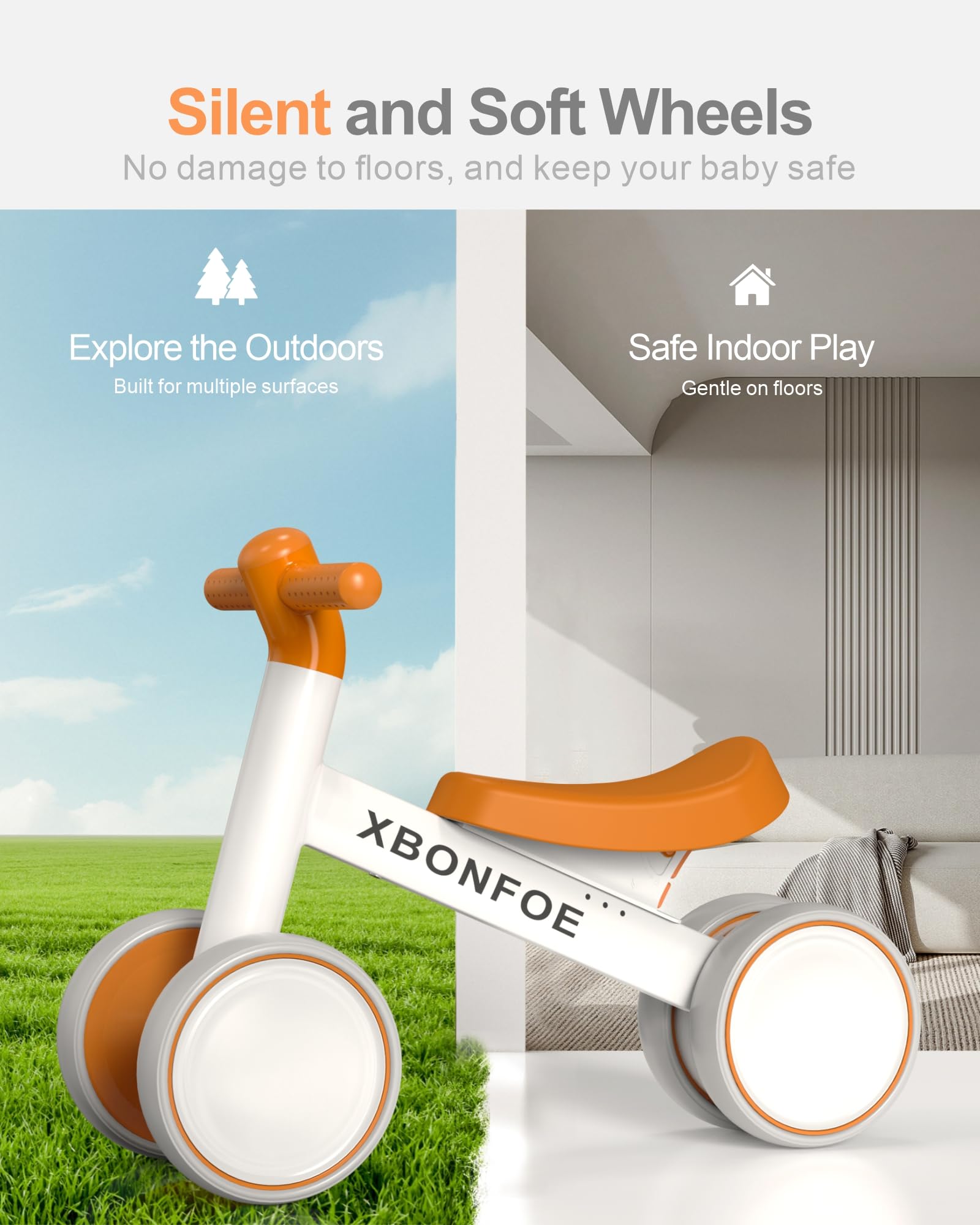 Baby Balance Bike for 1 Year Old Boys Girls, 10-24 Month Toddler Balance Bike, Baby Bike with No Pedal 4 Silence Wheels, First Ride on Toys with Adjustable Soft Seat, First Birthday Gifts