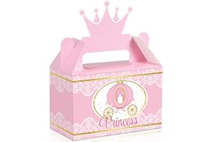Outus 12 Pieces Little Princess Party Box Crown Treat Box Pink and Gold Candy Goodies Boxes Princess Party Supplies for Baby Shower Girl Birthday Decoration