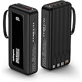 Portable Charger with Built-in Cables, 20000mAh Slim 22.5W Fast Charging Power Bank with LED Display, USB C Battery Pack 6 Outputs & 2 Inputs, Travel Essential Charger for iPhone, Samsung, Google etc