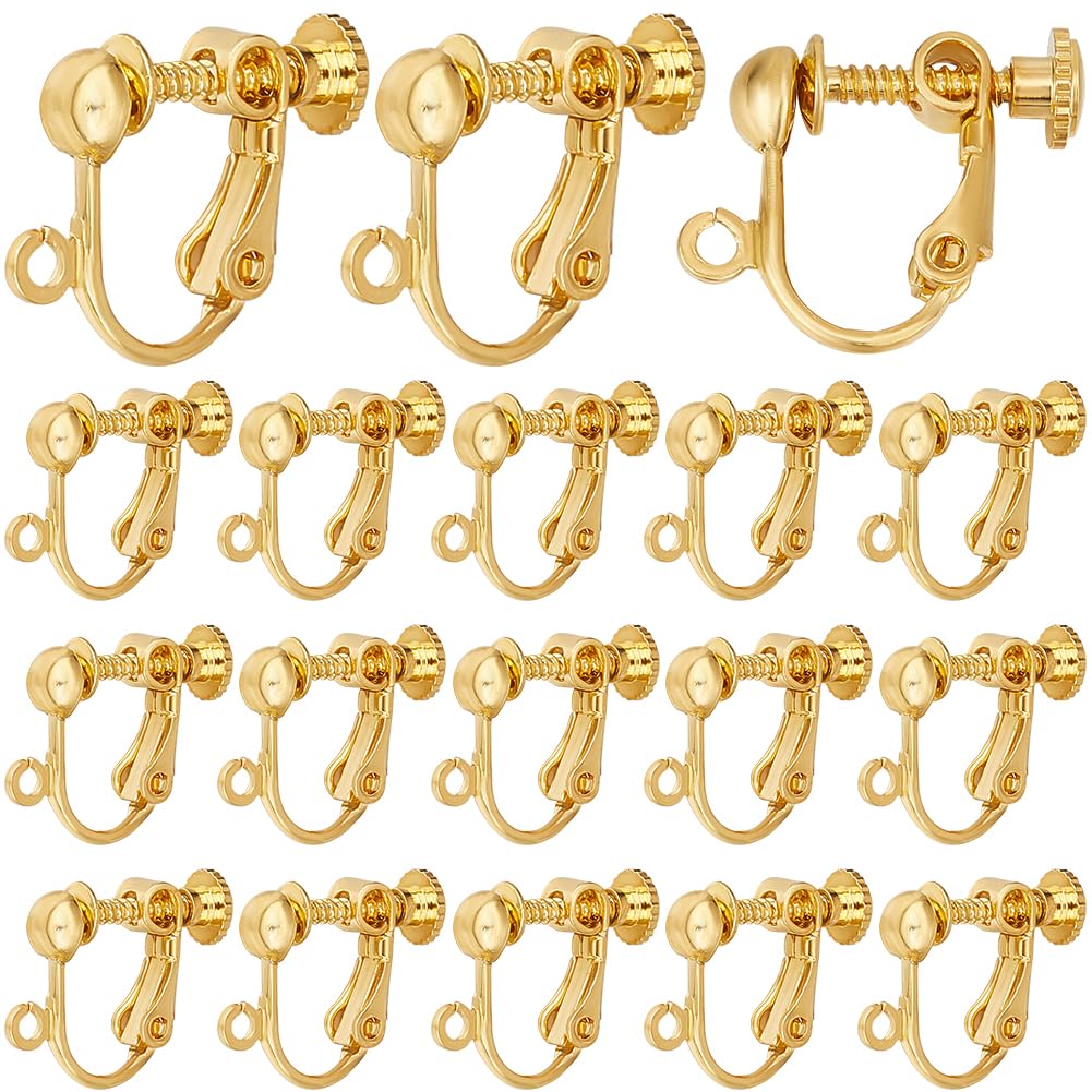 SUNNYCLUE 1 BOX 40PCS Brass Clip on Earring Components Screw Back Earring Converter Silver Gold Ear Clips Non Pierced Clip Earrings Findings Bulk for jewellery Making Accessories Women Diy Earrings