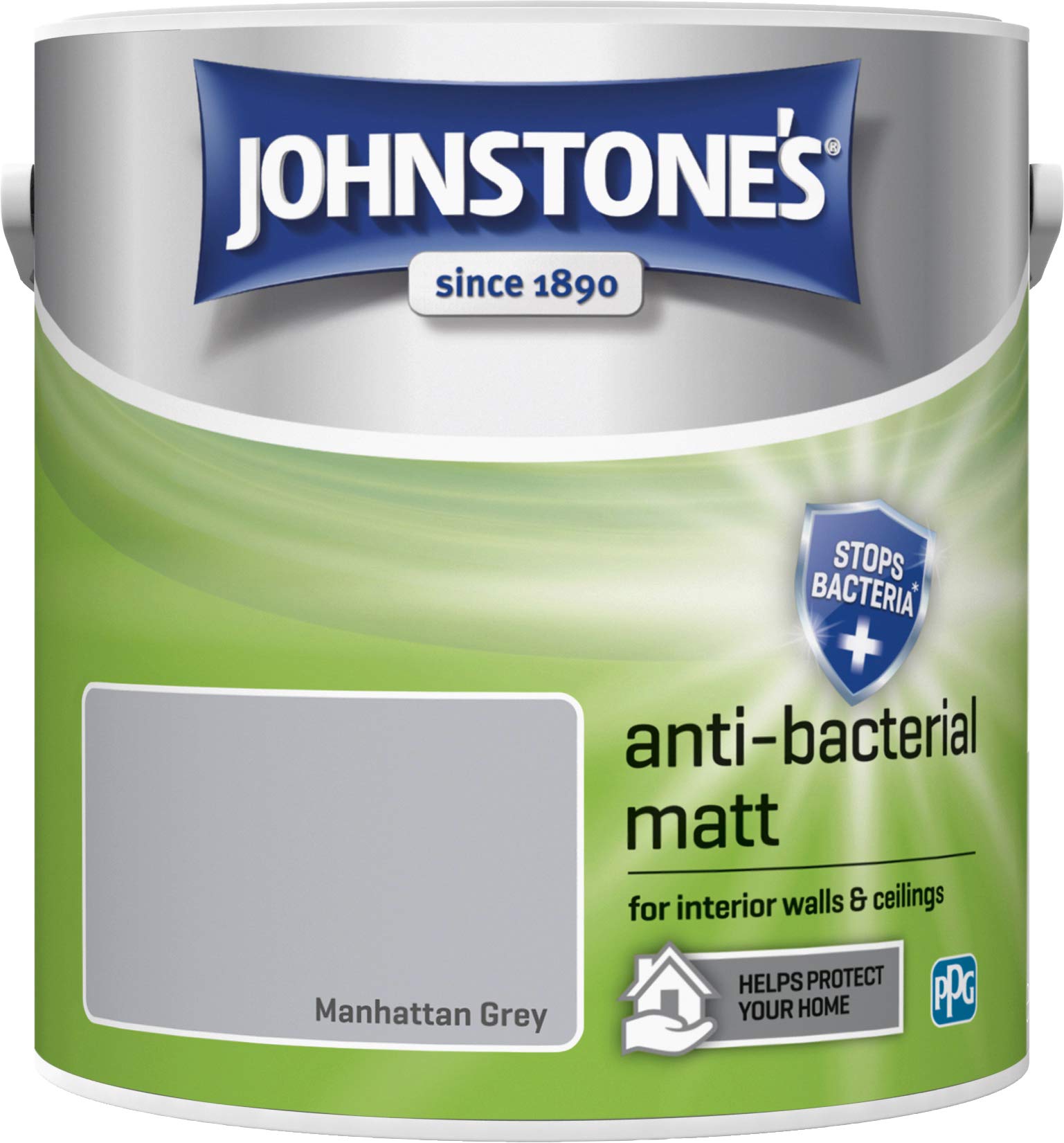 Johnstone's 423515 Anti-bacterial Matt, Manhattan Grey, 2.5 Litres