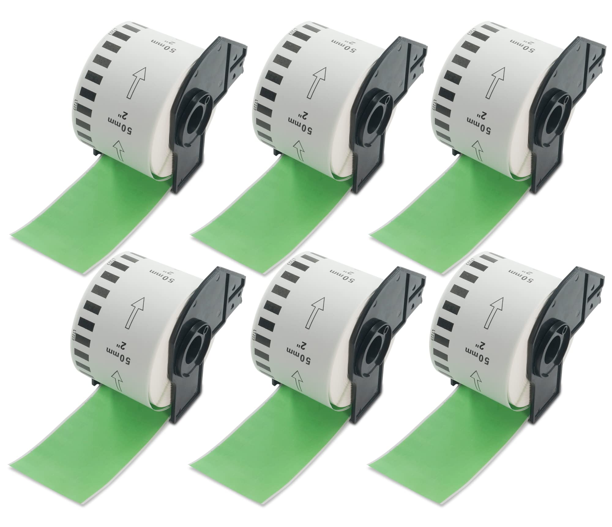 BETCKEY - 6 Rolls DK-22223 Colored Labels, 50mm x 30.48m, Black on Green, 6 Continuous Paper Labels Using for QL Label Printers — image 1