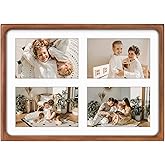 Golden State Art, 4x6 Collage Picture Frame - Solid Wood with Real Glass - Multi Picture Frame for (4) 4x6 Photos or One 9.5x13.5 Print - Rounded Corner Design - Collage Wall Decor - Brown