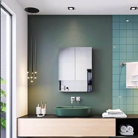 Elegant 800 X 600 Mm Stainless Steel Bathroom Wall Mounted Mirror Cabinet 2 Door With 3 Shelves Home Furniture Decorative Stylish Amazon Co Uk Kitchen Home