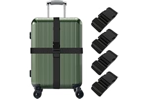 LVAINIT 4 Pieces Luggage Straps, Heavy Duty with Quick-Release Buckle Suitcase Safe Belt with Name Card, Adjustable Suilcase Straps, Black