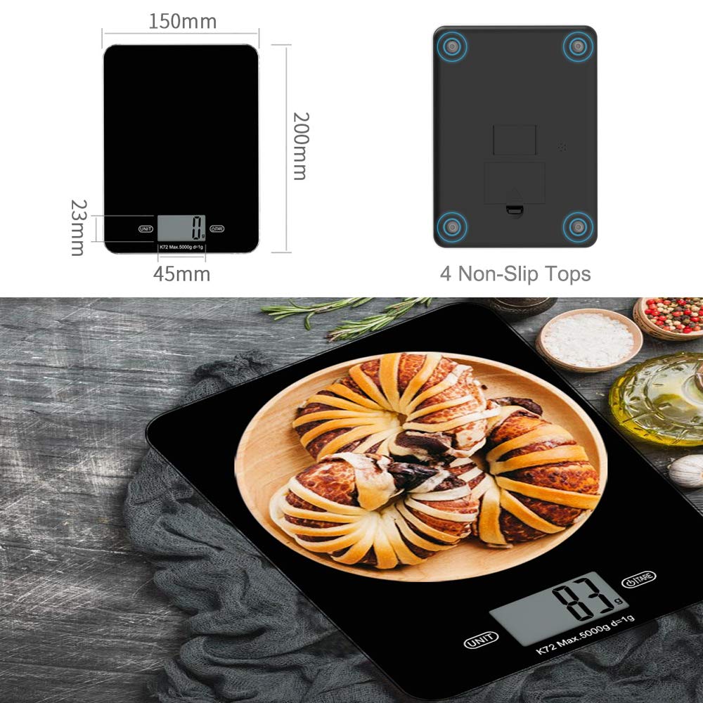 Digital Kitchen Scale High Value Food Scales Good Looking Postage Scale Multifunction Food Grade ABS Accuracy with LCD Display Tare Function for Baking Cooking Max 11 Lb 5 Kg, 5 Units, Easy to Clean