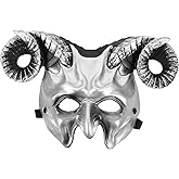 Abaodam Goat Mask with Horn Goat Ram Horns Devil Mask Masquerad Animal Cosplay Half Face Headwear Carnival Party Prop Animal Head Bone Costume Accessories