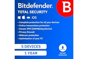 Bitdefender Total Security - 5 Devices | 1 year Subscription | PC/Mac | Activation Code by email