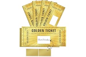 WenmthG 5 Sets Golden Ticket With Envelope, Scratch Card Surprise Gift Reveal for Birthday, Wedding, Concert, Cinema Voucher, Raffle Gift