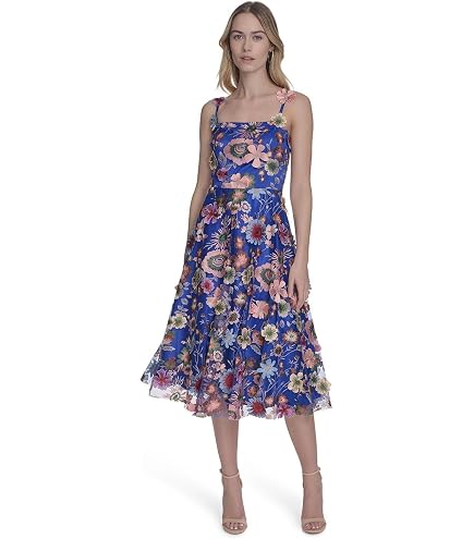 Eliza J Womens V-Neck Floral Ruffle Hem Maxi Special Occasion Dress, Blue Moon, 4 US : Clothing, Shoes & Jewelry