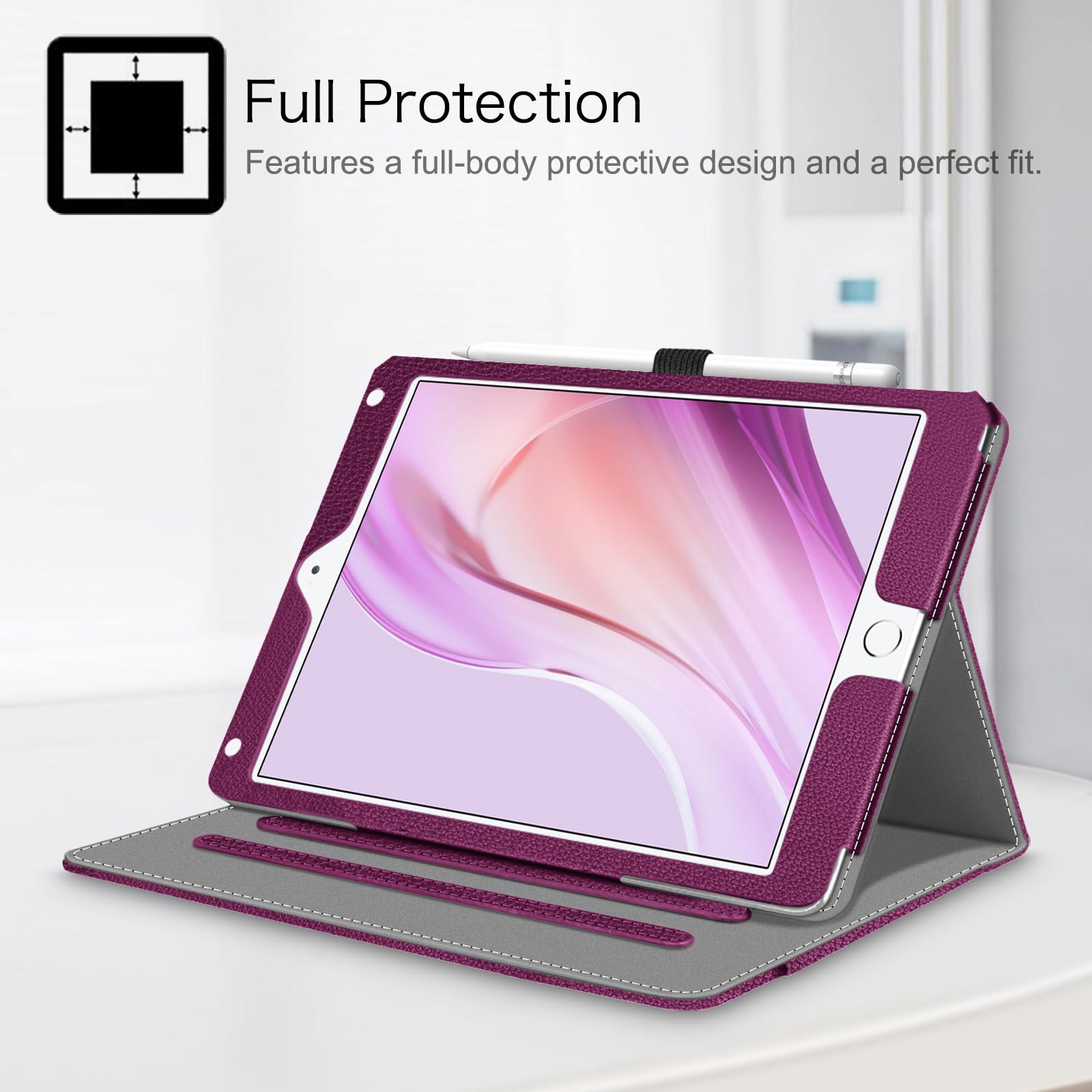 Fintie Case for iPad 6th / 5th Generation (2018 2017 Model, 9.7 Inch), iPad Air 2 / Air 1 (9.7 Inch) - [Corner Protection] Multi-Angle Viewing Stand Cover with Pocket, Purple
