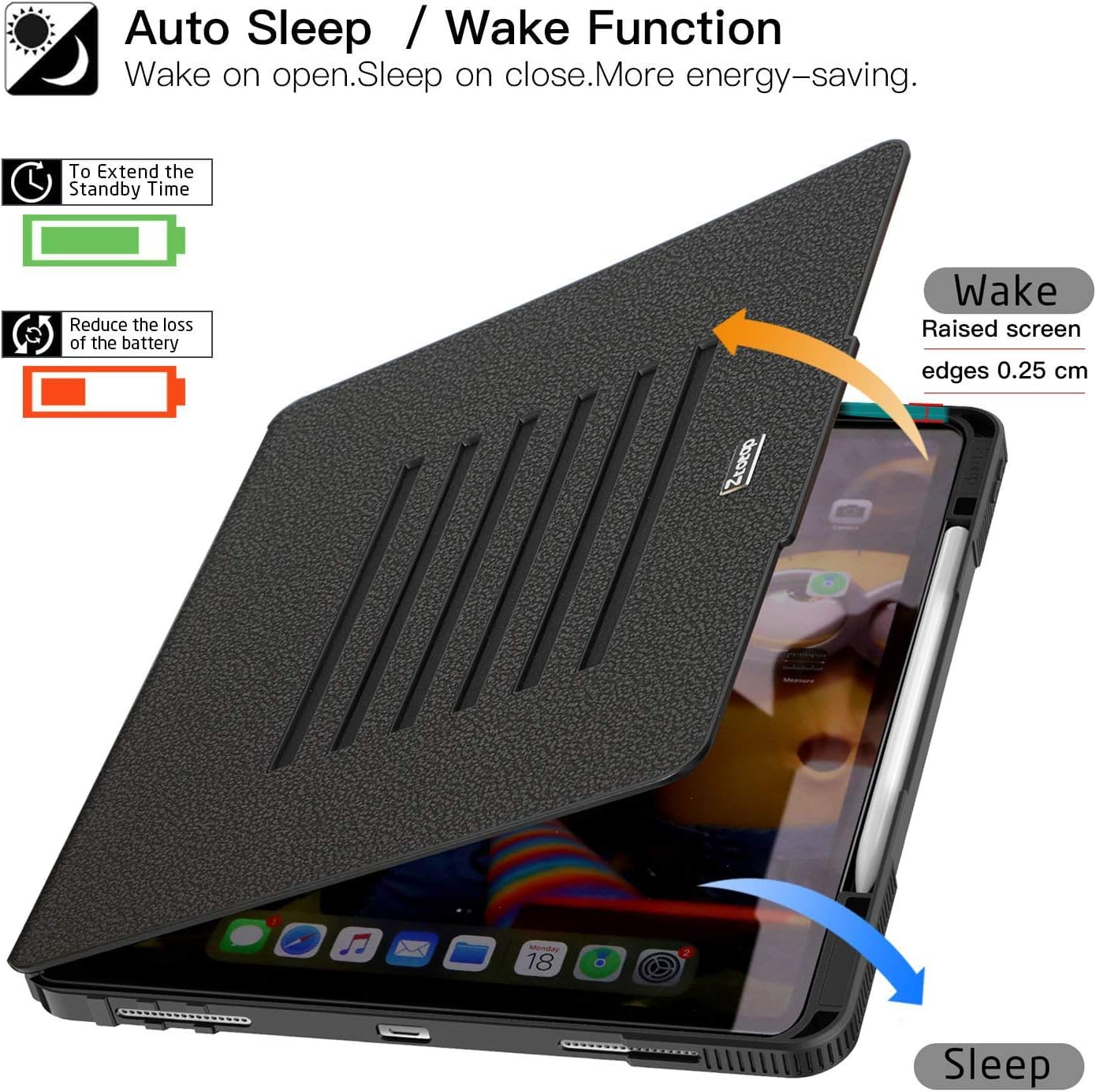 ZtotopCases for New iPad Pro 12.9 Inch 6th/5th/4th Generation 2022/2021/2020, [6 Magnetic Stand Angles] Protective Cover with Pencil Holder, Auto Wake/Sleep, Black