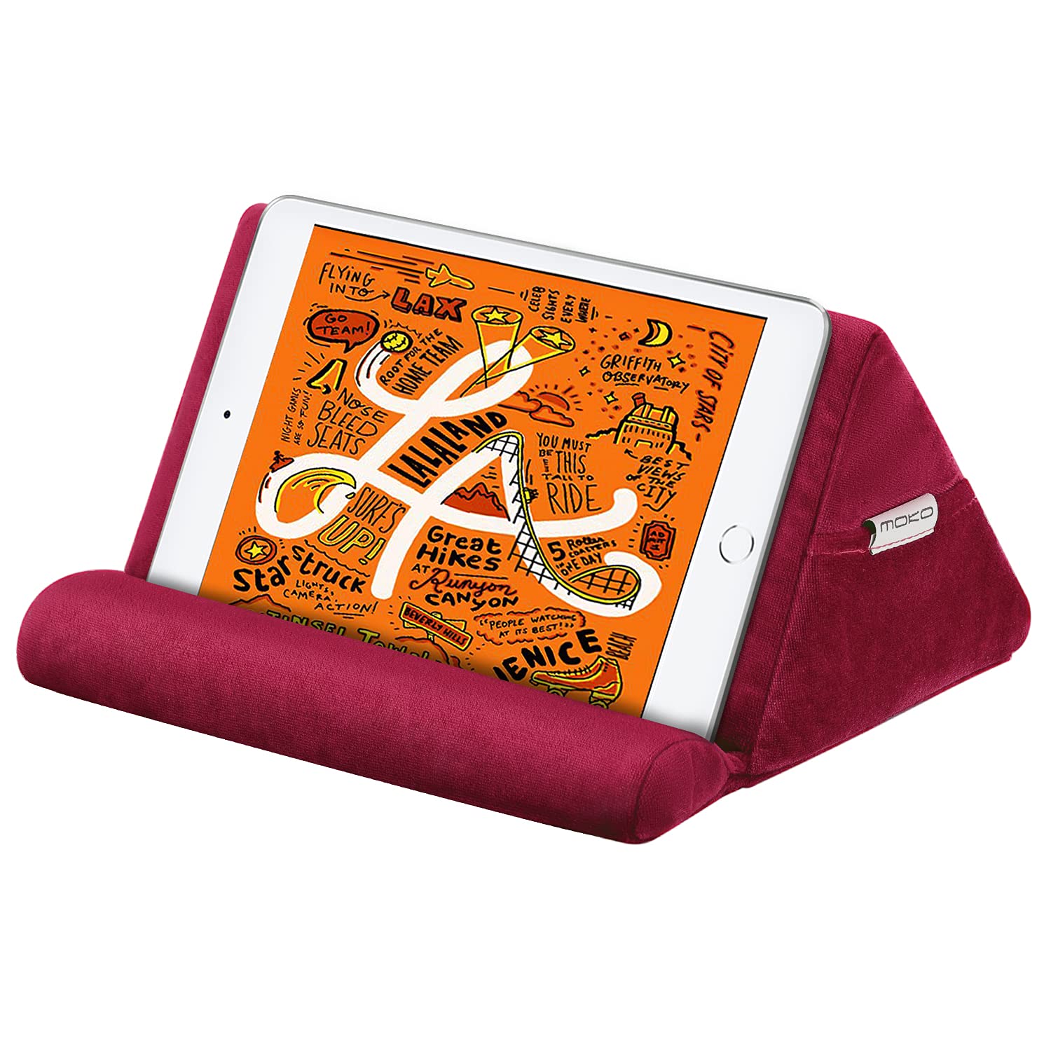 Photo 1 of MoKo Tablet Pillow Stand, Lap Holder for iPad and Tablets up to 11" - Xmas Gift for iPad 9 10.2", Mini 6 8.3", 10th, Pro 11 2022, Air 4, Galaxy Tab S6/S7 - Wine Red