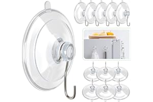 HangerSpace Suction Cup Hooks, 1.77 Inches Clear PVC Suction Cups with Metal Hooks Removable Small Suction Cups for Kitchen B