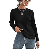 MakeMeChic Women's Tie Split Side Sweaters Crew Neck Long Sleeve Shirts Knit Pullovers Fall Tops