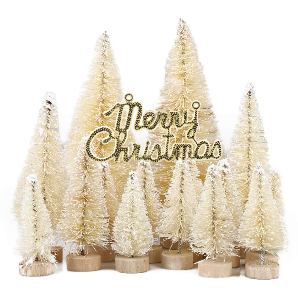 Pannow Miniature Christmas Tree, 34 PCS Artificial Snow Frost Trees Pine Trees Sisal Trees Tabletop Trees for Christmas Party Decoration