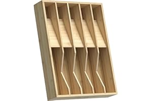 WELL WENG Bamboo Cutlery Drawer Organizer,Silverware Organizer 10 Slot Silverware Tray with V-Groove & Anti-Slip Blocks Flatw