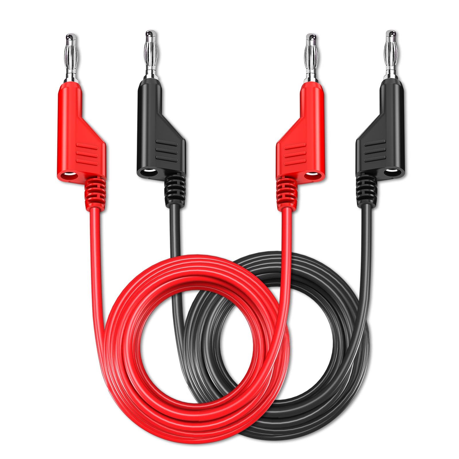 Cleqee 2PCS Stackable Banana to Banana Plug Test Leads Soft Electrical Test Cable Wire 10ft/3m Red Black for Multimeter 1000V 15A