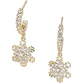 Sonateomber Cubic Zirconia Snowflake Flower Teardrop Drop Dangle Gold Open Hoop Earrings for Women, Cute Sparkly Rhinestone CZ Crystal Dangling Winter Holiday Party Fashion Jewelry Gift