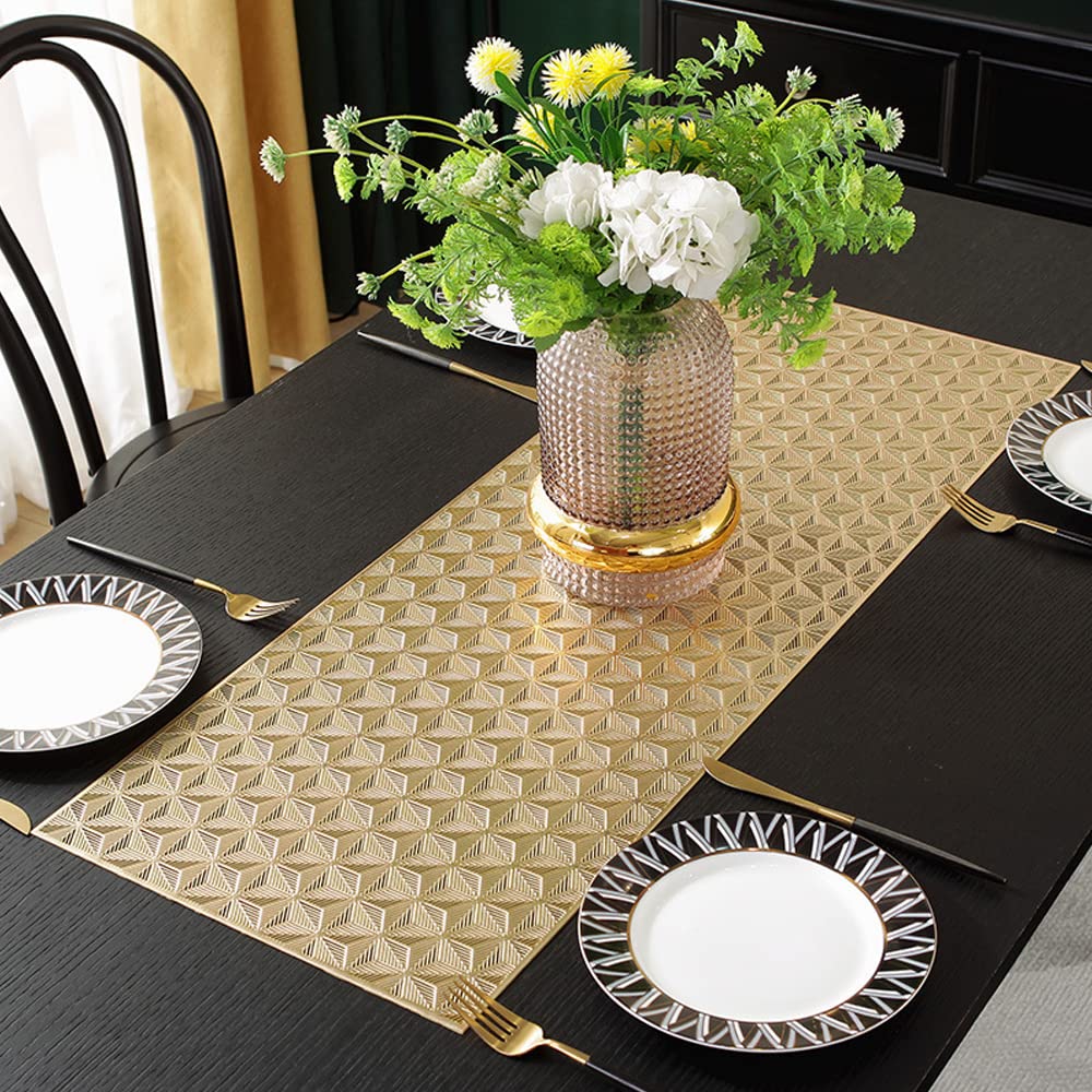 Hosoncovy PVC Hollow Table Runner Non-slip Decorative Table Mats Placemat for Home Party Kitchen Dining Wedding Decor (90CM X 33CM) (Gold)
