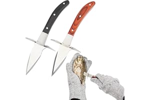 Oyster Shucker Set - 2 Oysters Shucking Knives with Comfort Wood handle and One Pair of Level 5 Cut Resistant Gloves, Seafood