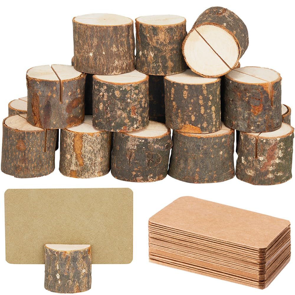 Photo 1 of Toncoo 15Pcs Wood Place Card Holders & 30Pcs Place Cards, Table Number Holders, Rustic Party Decor, Wooden Sign holder, Rustic Wedding Decor Stand