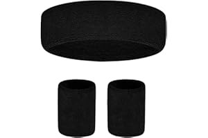 Nivofu 3Pcs Sweatband Set, Sport Headband Wristband for Men and Women, Terry Cloth Wrist Sweatbands Moisture Wicking Head Ban