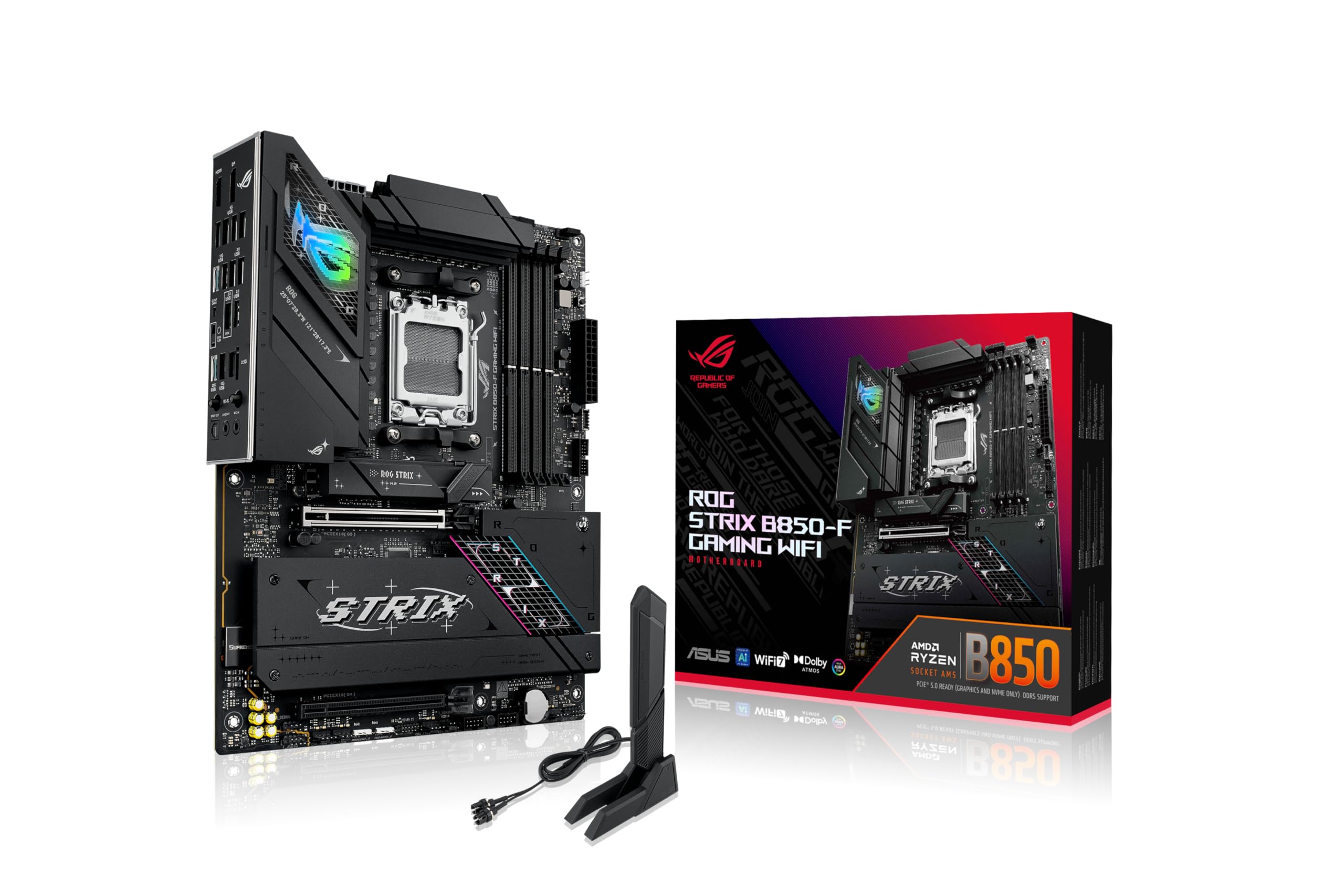 ASUS ROG Strix B850-F Gaming WiFi Mainboard Sockel AMD AM5 (AMD B850, ATX, DDR5 Speicher, PCIe 5.0, WiFi 7, 2X PCIe 4.0 M.2, Aura Sync)