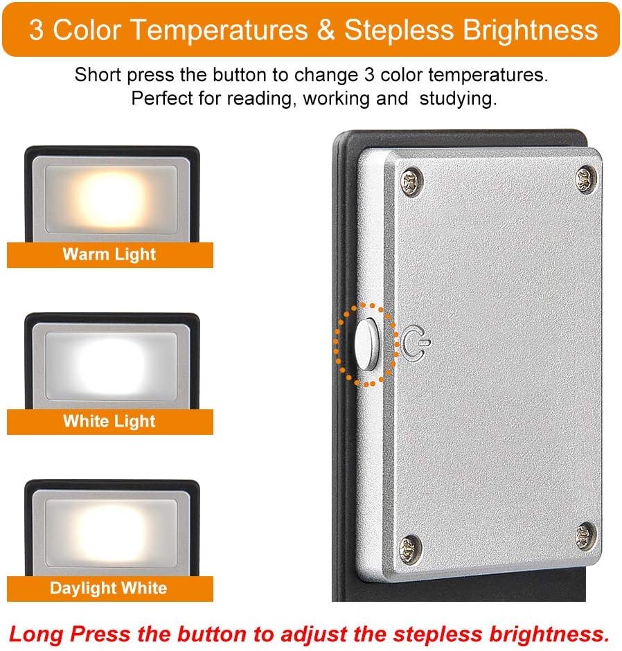 LEPOWER LED Bookmark Book Light, Eye Protection Reading Light, Portable Clip Light, 3 Colors x Stepless Adjustable Brightness, Built-in USB Cable Easy Charge, Perfect for Kindle, IPad & Readers - - 