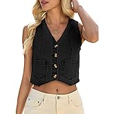 Yousify Women's Summer Tops Denim Vest Sleeveless V Neck Button Down Jean Y2k Crop Jacket With Pocket
