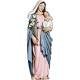 Grace4Joy Madonna and Child Statue, 13.5 Inches Mary with Baby Jesus Figure Catholic Home Decor, Hand Painted Blessed Virgin Mary Statue Renaissance Collection