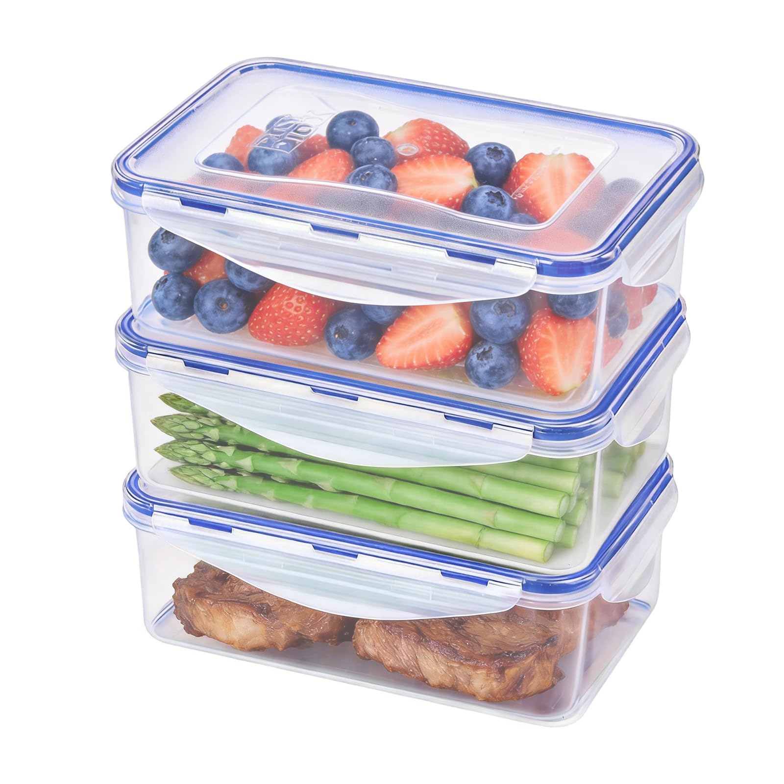 EASYLOCK 3 Pack Airtight Food Storage Container with Lids, Plastic Meal Prep Containers Reusable, 1.15L, Leak-proof Microwave Freezer Dishwasher Safe (Blue)
