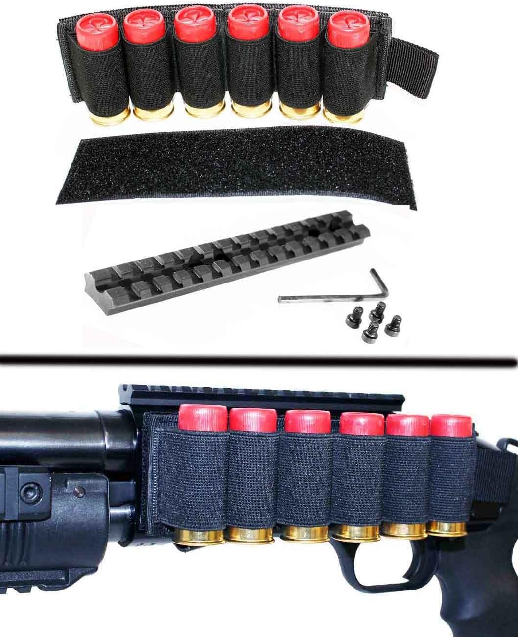 TRINITY Quick Detach Side Saddle 6 Shell Holder and Scope Rail Mount for Mossberg 500 picattiny Weaver Base Mount Adapter Single Rail Aluminum Black Single Rail Mount.