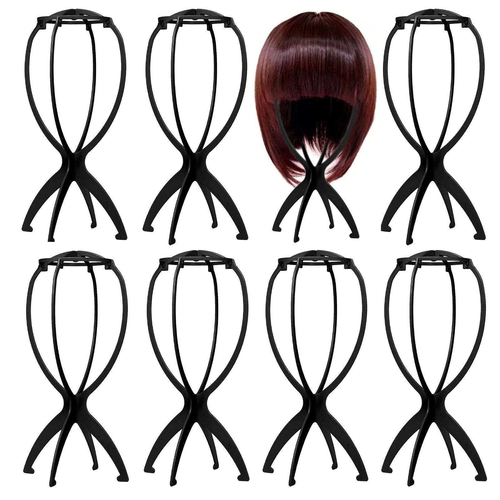 FORYNXHWIN 8Pcs Wig Stands - 12.8" Portable Collapsible Wig Head Stand for Drying, Styling & Travel, , Black Plastic Display Stands for Short Hair Wigs & Hat Support