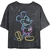 Junior's Mickey & Friends Bright Neon Mickey Mouse Outline T-Shirt