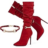 Elisabet Tang Women's Knee High Booties,Faux Suede 4" Stiletto Heel Pointed Toe Knee High Boots Side Zipper Boots Dress Shoes