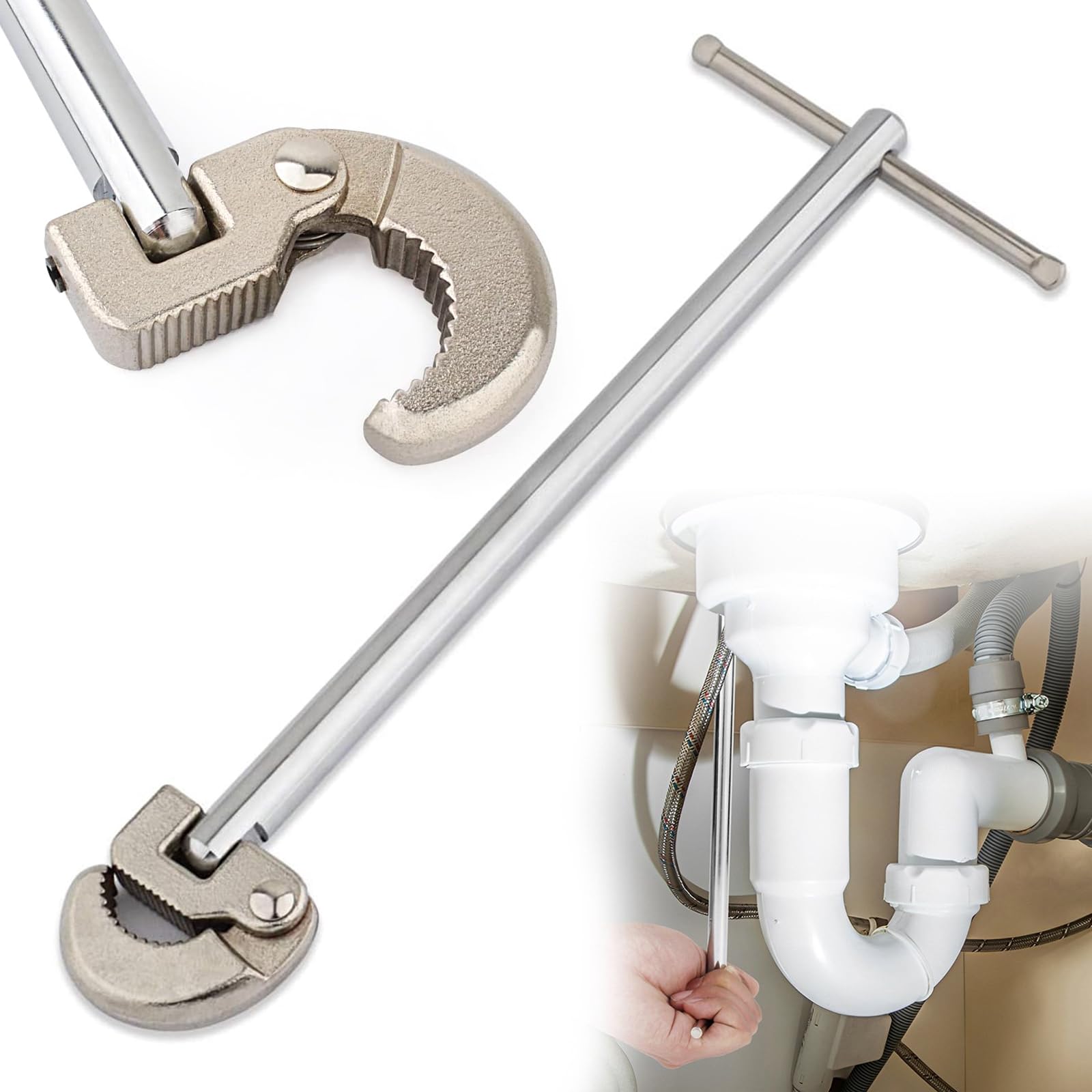 Adjustable Basin Wrench 13-25mm, Sink Wrench Sink Faucet Remover, Tap Nut Spanner Basin Spanner, Professional Heavy Duty Plumbers Basins Spanner Wrenches for Fixing Back and Union Nuts Under Sink