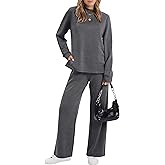 XIEERDUO Women's Side Slit Lounge Sets 2 Piece Outfits Mock Neck Tracksuit Fashion Sweatsuit Wide Leg Loungewear S-3XL