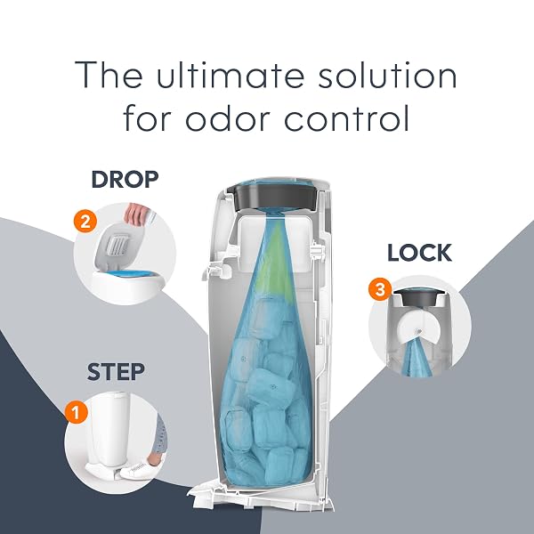 DIAPER GENIE COMPLETE DIAPER PAIL (WHITE) – INCLUDES 1 REFILL (HOLDS 270 NEWBORN DIAPERS) & 1 CARBON FILTER