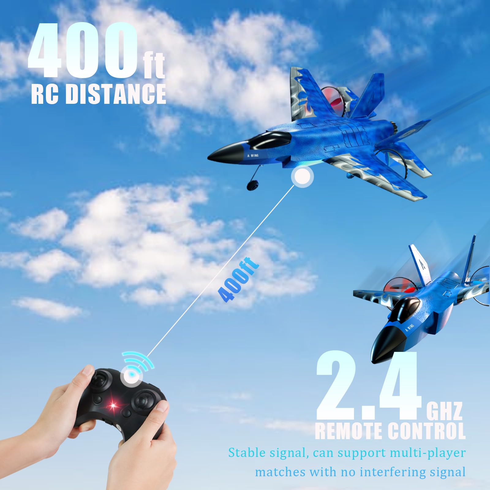 crohorizon RC Gravity Glider Airplane,Remote Control Airplane for Teen Over 14 Years of Age with 2 Batteries,2 CH Foam RC Plane Toys-Blue