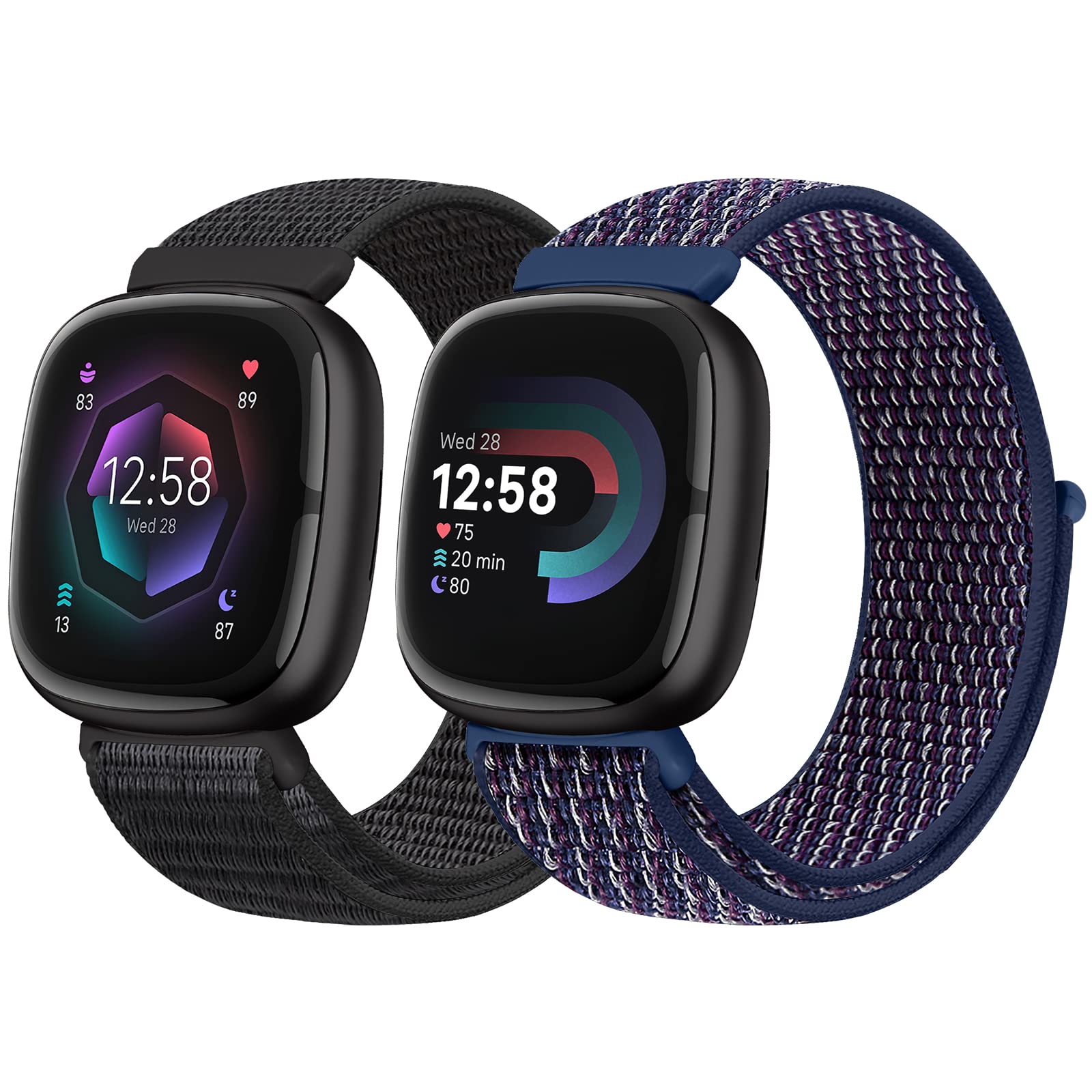 Runostrich Nylon Loop Straps Compatible with Fitbit Versa 4/Sense 2/Versa 3/Sense, Soft Breathable Sport Adjustable Replacement Band Women Man Wristband Accessories