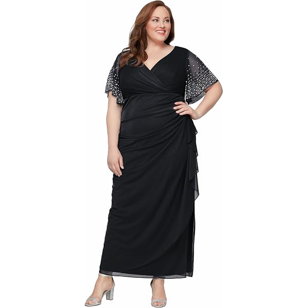 Amazon.com: Alex Evenings Women's Long Stretch Lace and Sequin Mother of  the Bride Dress with Cold Shoulder Flutter Sleeves (Plus Size), Wedgewood,  14W : Clothing, Shoes & Jewelry
