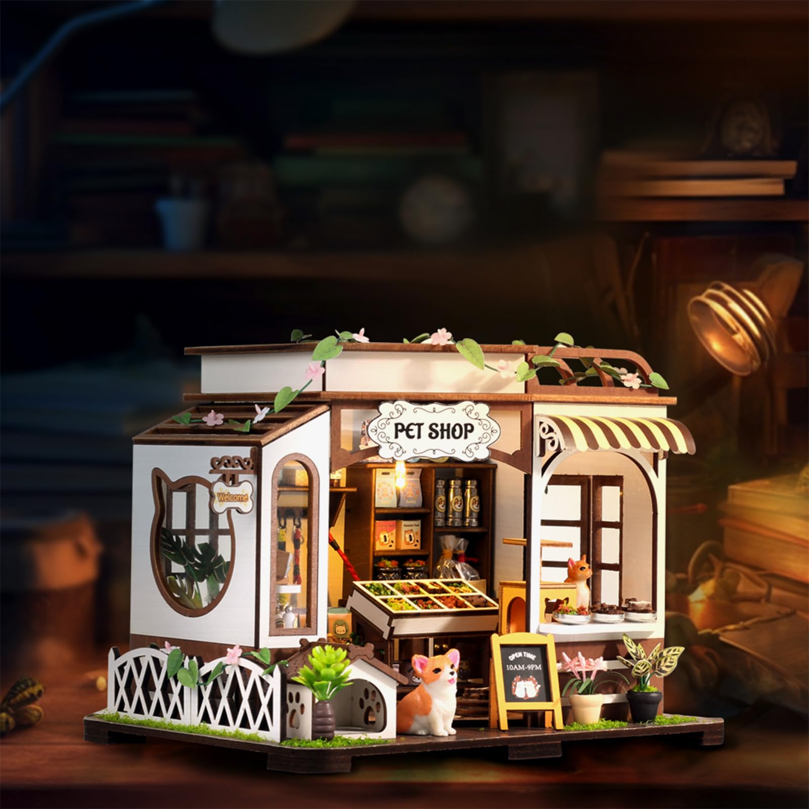 GuDoQi DIY Miniature House Kits, DIY Miniature Dollhouse Kit with Furniture, Tiny House Kits 1:24 Scale, Creative DIY Crafts for Adults Teen, Easter Day Birthday Gifts, Pet Shop